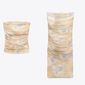 Elegant Beige and Gray Strapless 2 Pieces